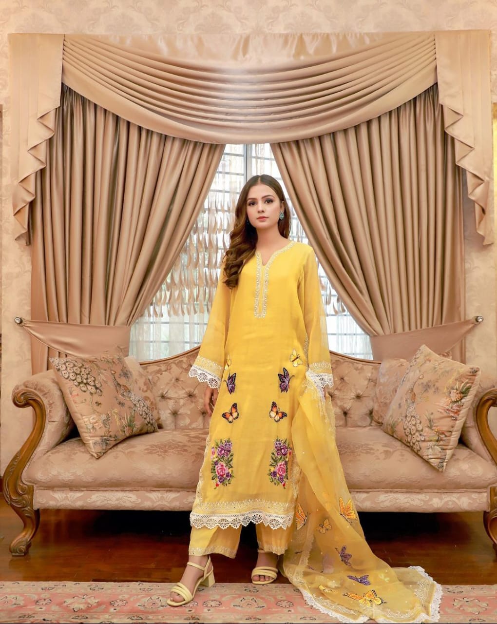 Sunkissed Yellow Hand-Embroidered Karandi Suit